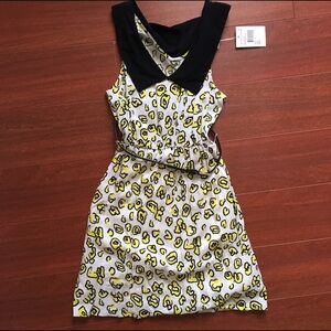 Girls Yellow Leopard Print Dress with Black Collar